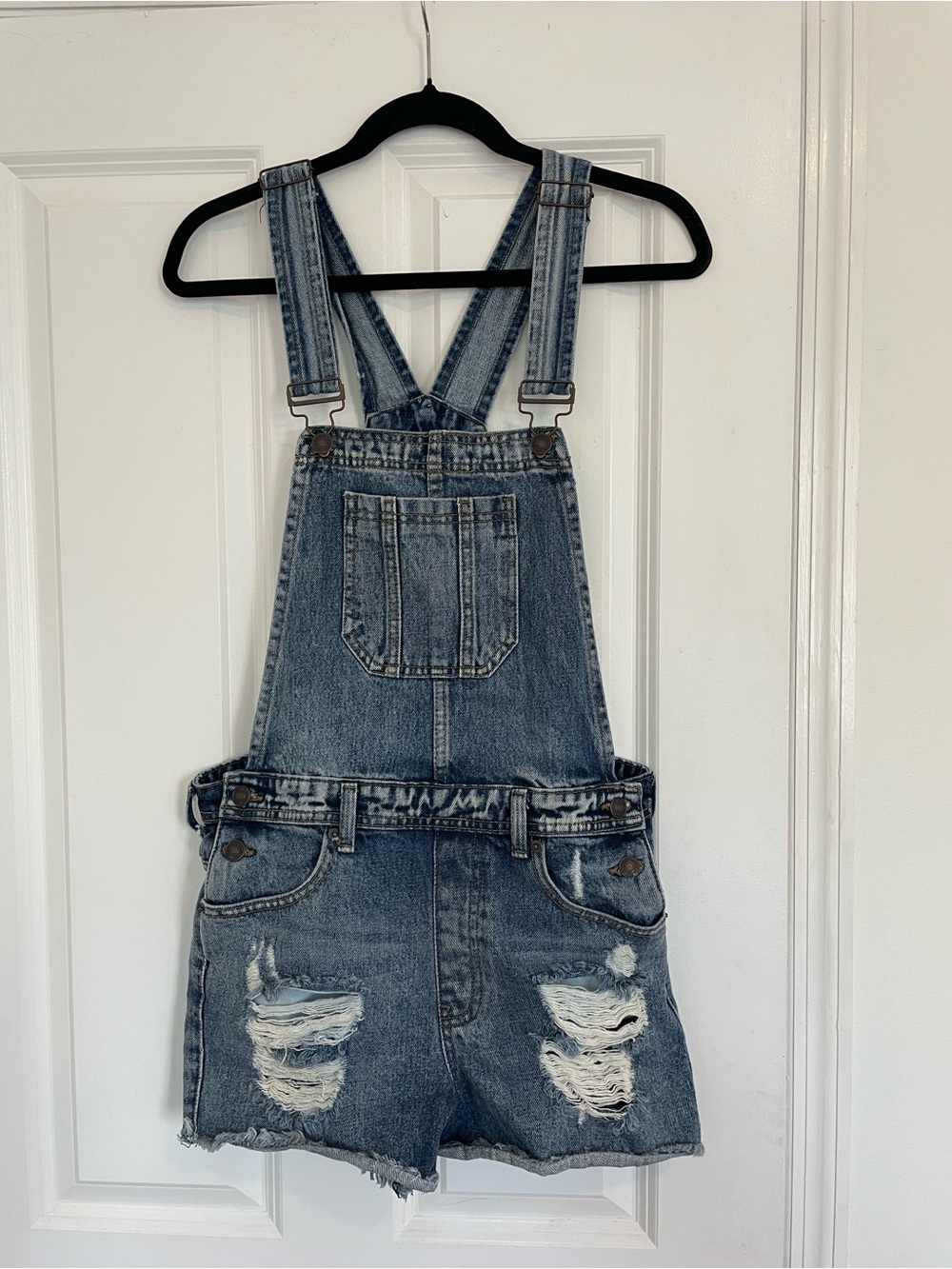 Forever 21 Blue Washed Denim Short Overalls